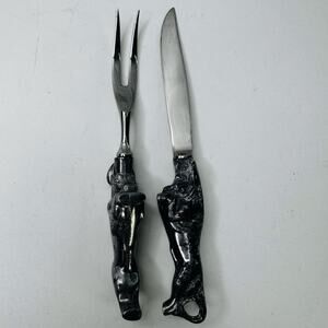Carving Set Pig/Boar Meat Knife & Fork Stainless Pewter Style Handle Japan